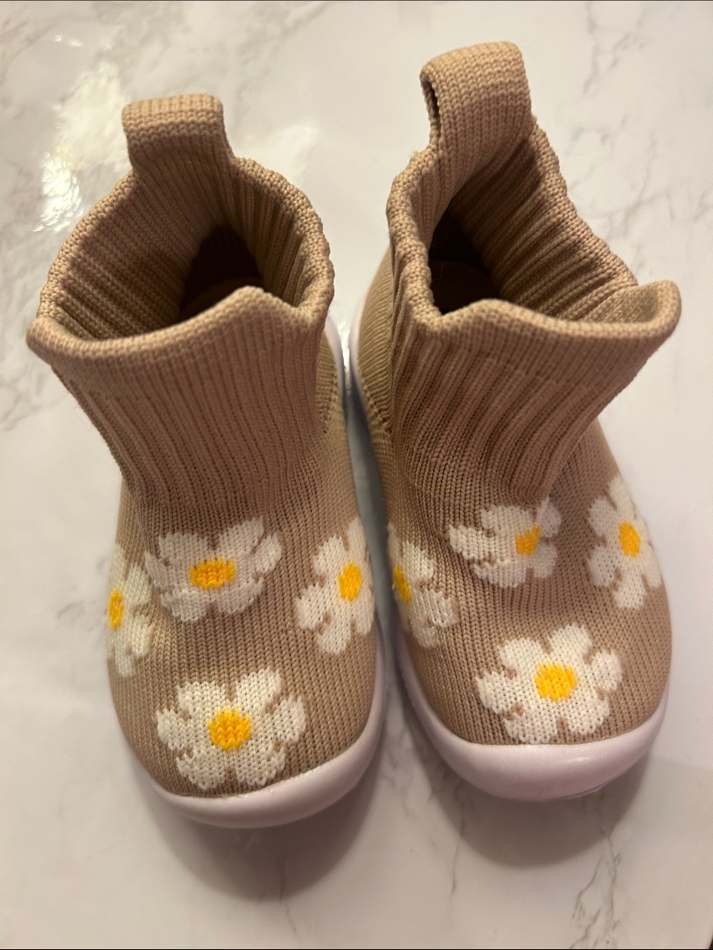 Children's Beige Knit Daisy Slip-On Shoes